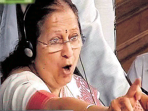 Lok Sabha Speaker Sumitra Mahajan speaks  during the Parliament's Monsoon session in New Delhi on Tuesday. PTI