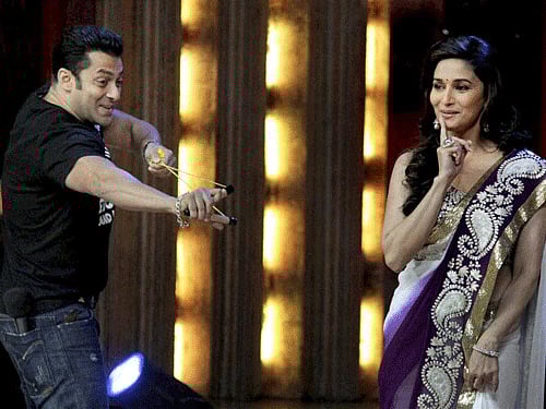 Salman Khan and Madhuri Dixit on the sets of Jhalak Dikhhla Jaa 5. PTI file photo