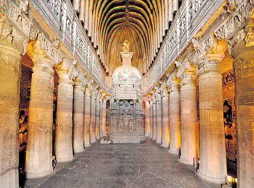 WORKS OF ART The exquisitely carved stupas in one of the cave shrines; the sculpture of the reclining Buddha in cave number 29.