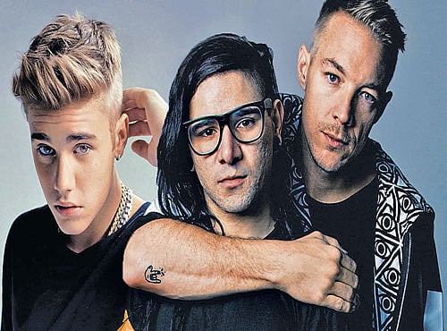 B-TEAM (L-R) Justin Bieber, music producer Skrillex & DJ Diplo