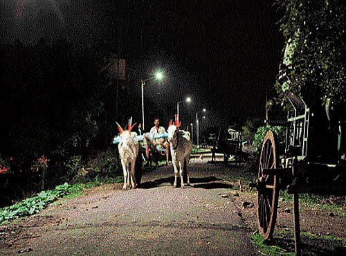 Bright nights Solar lights illuminate a street in Shukravadi, Kalaburagi.  Photo by KRISHNAKUMAR P S