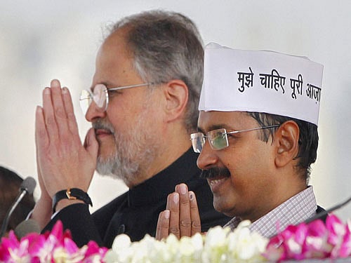 Lt Governor Najeeb Jung and Delhi Chief Minister Arvind Kejriwal. FILE PHOTO