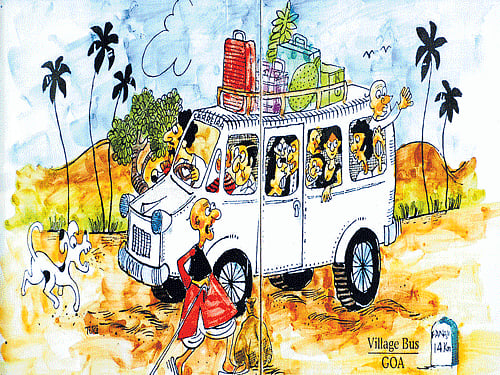 art & artist Azulejos representing Goan life