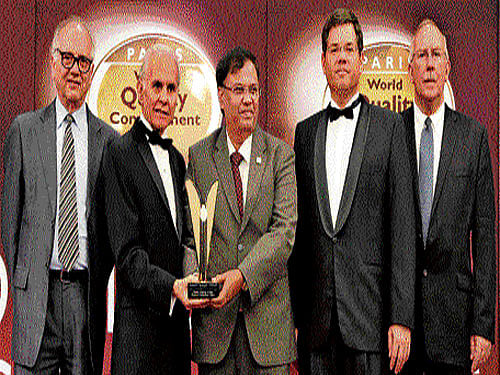 Mangaluru International Airport Director J T Radhakrishna received the World Quality  Commitment Award at Paris in France recently.