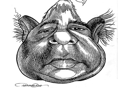 Caricature on display at the Caricatures India 2015 exhibition at the Indian Cartoon Gallery in Bengaluru.