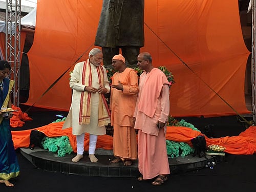 Modi said: 'I am sure this statue will be a source of inspiration to the people here.' Of Malaysia's total population of around 30 million, around two million people are of Indian origin. Image Courtesy Twitter.