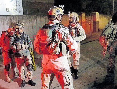 Afghan Crisis Response Unit members at the site of a Taliban attack in Kabul on Friday. REUTERS