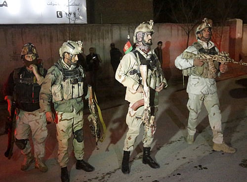 Members of Afghan Crisis Response Unit (CRU) arrive at the site of a Taliban attack in the Afghan capital of Kabul. Reuters photo