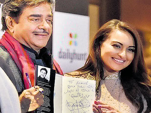BJP MP Shatrughan Sinha with daughter Sonakshi Sinha at the book launch. PTI