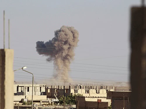 The Syrian Observatory for Human Rights said the strike in the town of Anjara also injured at least 20 people, all of them children and teachers. Reuters file photo