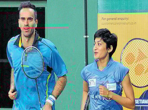 GEARED UP Bengaluru Topguns' Ashwini Ponnappa (right) and Joachim Fisher Nielsen train at Sree Kanteerava Stadium on Tuesday. DH PHOTO