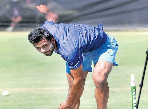 TOUGHTEST: India paceman Barinder Sran during a practice session on Tuesday. PTI photo