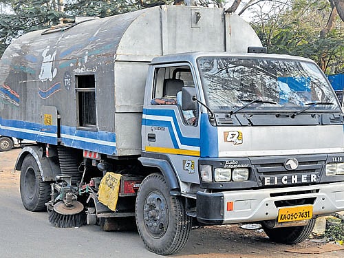A sweeper vehicle deployed on one of the roads in the City. DH photo