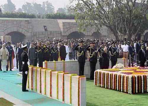 Mahatma Gandhi. PTI file photoPresident Pranab Mukherjee along with other dignitaries paying tributes to father of the nation, Mahatma Gandhi on his death anniversary, observed as Martyrs' Day at Rajghat in New Delhi on Saturday. PTI Photo