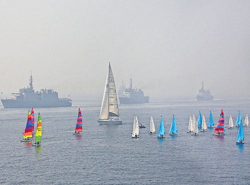 NATION'S PRIDE: Colourful scenes were witnessed on the last day of the full dress rehearsal ahead of Saturday's fleet review by President Pranab Mukherjee. DH PHOTO
