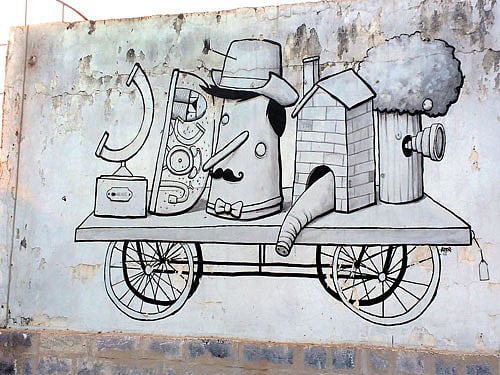 One of the artworks on a wall of the NIV Art Centre in New Delhi. Jagbir Shakya