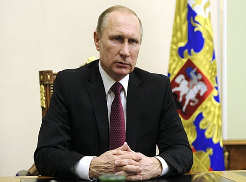 President Vladimir Putin makes a statement in Moscow region, Russia, February 22, 2016. The agreements between Russia and the U.S. on a ceasefire in Syria are a real step towards halting the bloodshed and may become an example of action against terrorism, Putin said. Reuters photo