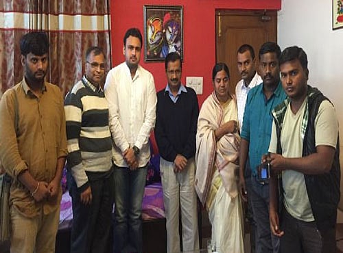 In the meeting at Kejriwal's residence here, Radhika was accompanied by her younger son Raja Vemula who is a post graduate in Applied Geology and Sunkanna Velpula, one of Rohith's closest friends, among others. Picture courtesy Twitter