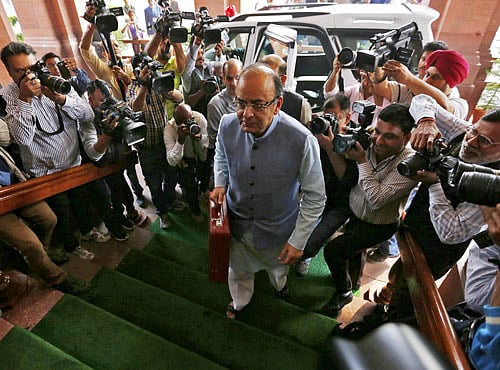 India's Finance Minister Arun Jaitley arrives at the parliament to present the federal budget for the 2016/17 fiscal year, in New Delhi. Reuters photo