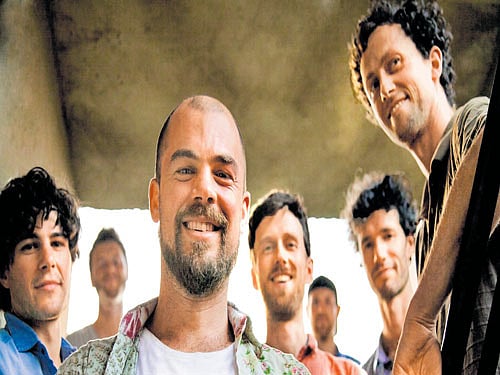 in sync Daniel, Vlad, George, Henry, Nick, Sam and John (in front).