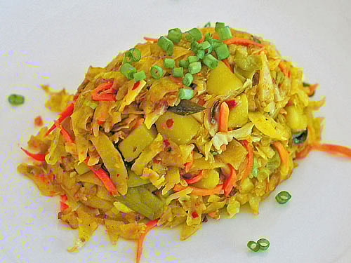 A Sri Lankan hopper with coconut sambol.