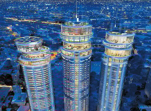 HOME IN THE CLOUDS:Omkar 1973 is a luxury three-tower development being built on a former slum site.Wealthy Indians, analysts say, are responding to 'a combination, usually, of the views, prestige and exclusivity, too.' OMKAR REALTORS & DEVELOPERS VIA NYT