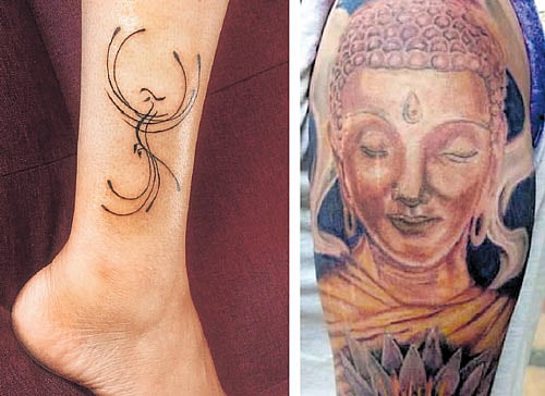 Intriguing patterns: Hasita Krishna's and Chandani's tattoos.