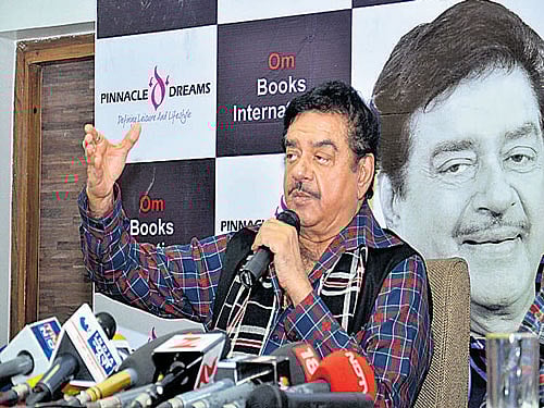 BJP MP from Patna Sahib Shatrughan Sinha speaking about his book 'Anything but khamosh' in Patna on Thursday.  MOHAN PRASAD