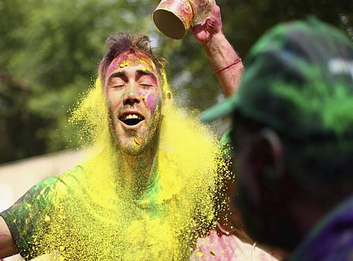 27-year-old Maxwell, who also turns up for IPL team Kings XI Punjab, also could not prevent the temptation of playing with riot of colours and joined the celebrations at the hotel where the team is staying. Picture courtesy Twitter