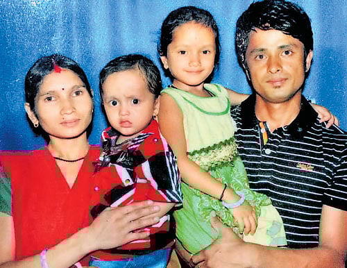 Gangadevi with her children, Palpasa and Parbal, and husband Prem. DH PHOTO