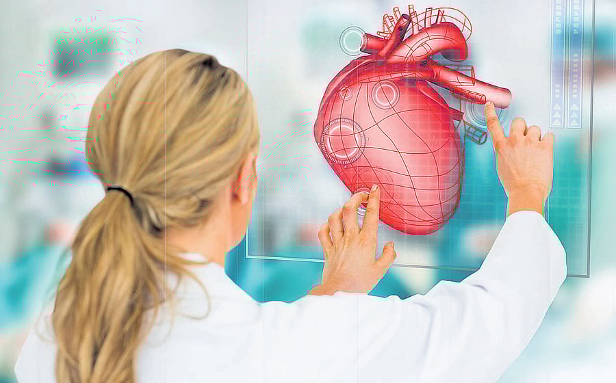 The heart has valves, arteries and chambers that carry the blood in a circulatory pattern: body-heart-lungs-heart-body.
