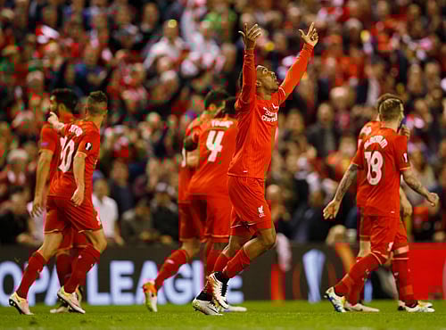 Britain Football Soccer - Liverpool v Villarreal - UEFA Europa League Semi Final Second Leg - Anfield, Liverpool, England - 5/5/16 Daniel Sturridge celebrates after scoring the second goal for Liverpool Action Images via Reuters