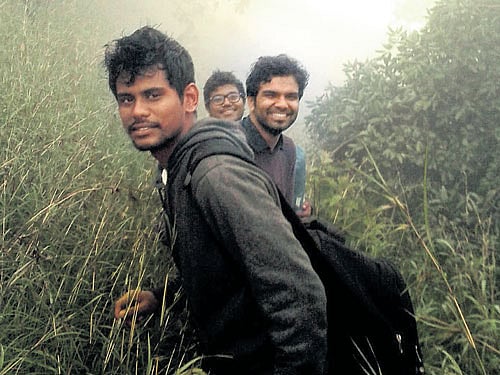 Adventurous Pranav (in front) and Shreyas with another friend on one of their treks.