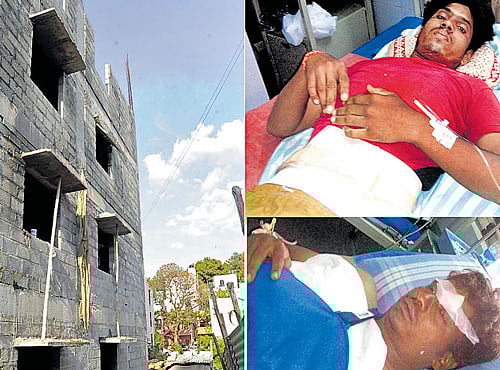 The building which crashed and the labourers Ram Singh of Manvi taluk of Raichur (above) and Ashok Kumar from the city (below) were seriously injured in the incident. DH PHOTOS