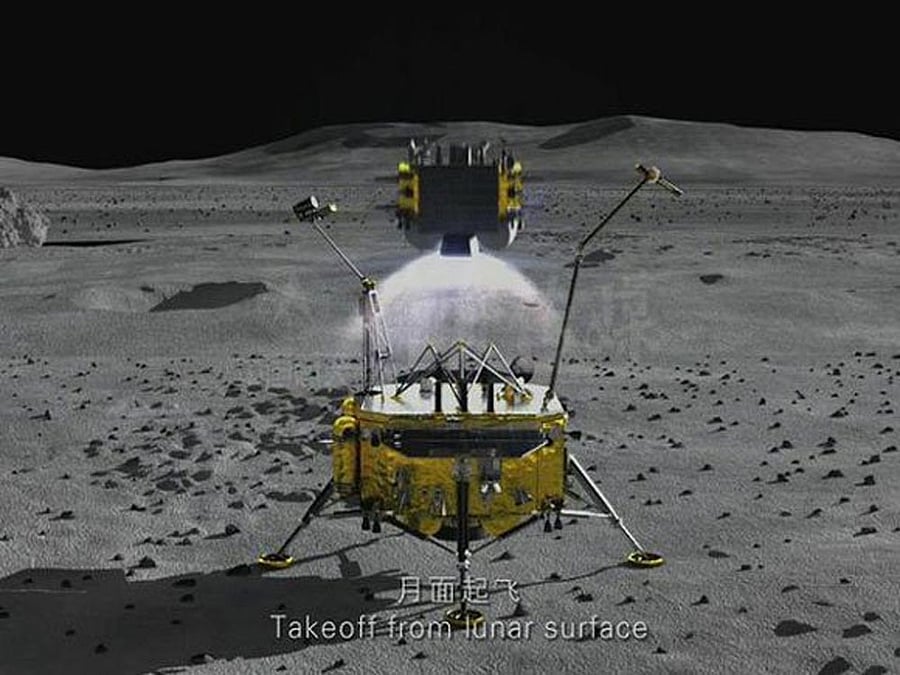 It will be the first time a Chinese probe would land on the moon, collect samples and return to Earth, and the third stage of China's lunar exploration endeavour, according to the State Administration of Science, Technology and Industry for National Defence (SASTIND). Image courtesy: Twitter