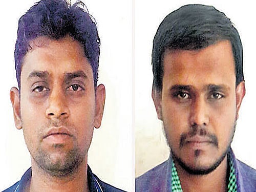 From left: Gopi M, Krishna Krishore, Gururaj, and Raghavendra, who were arrested for murdering Lakshmi Rajam, 67, at her home in Rajarajeshwari Nagar on May 31. DH PHOTOs