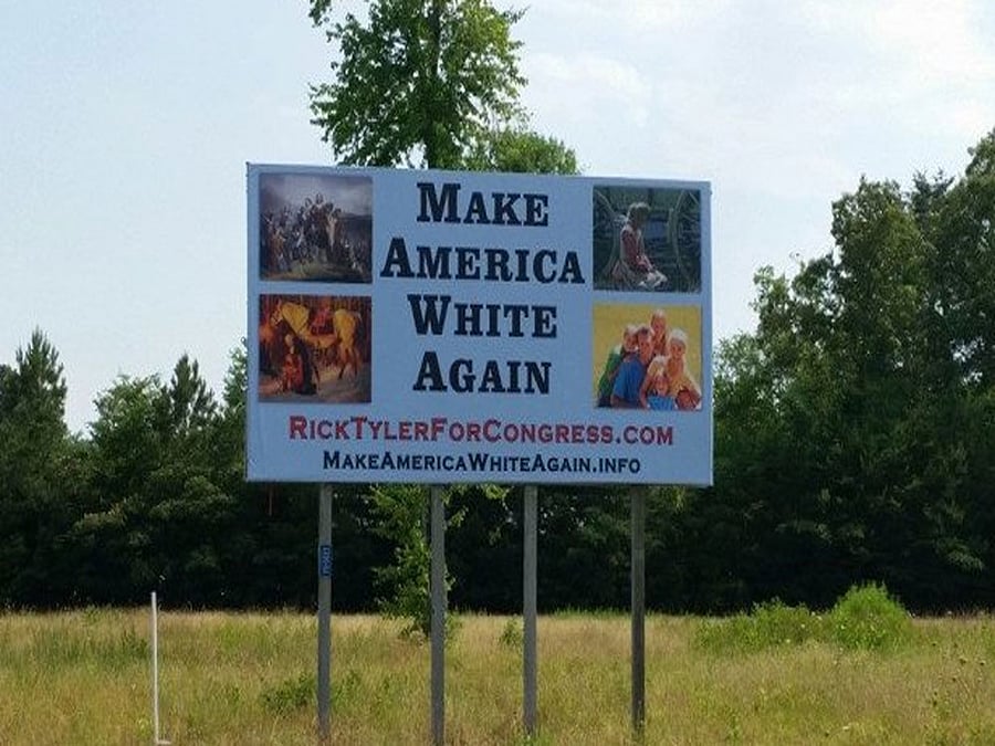 The 'Make America White Again' sign was posted by Rick Tyler, an independent candidate in the race for Tennessee's 3rd congressional district seat, currently held by Republican Chuck Fleischmann. Screen Grab