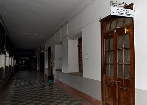 The north-facing door of  the office of additional chief secretary Ratna Prabha, through which she is entering these days. dh photo