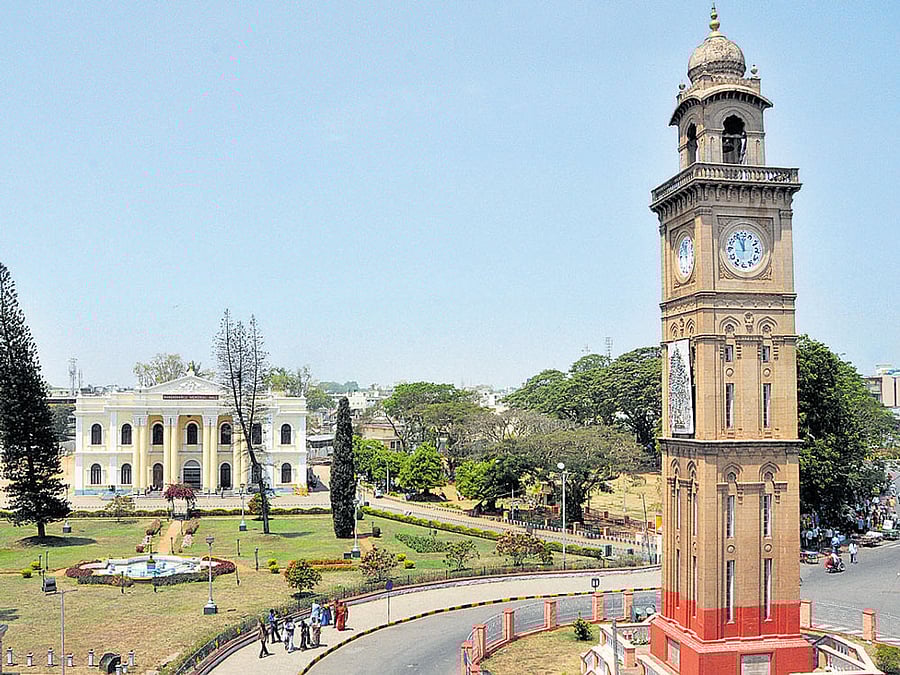 Town Hall and Clock Tower in Mysuru. Mayor B L Bhyrappa bats for a separate authority to take up restoration of heritage structure in the city.