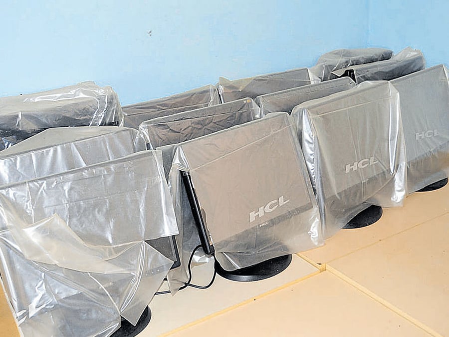 Computers lying at a government school in Mandya.