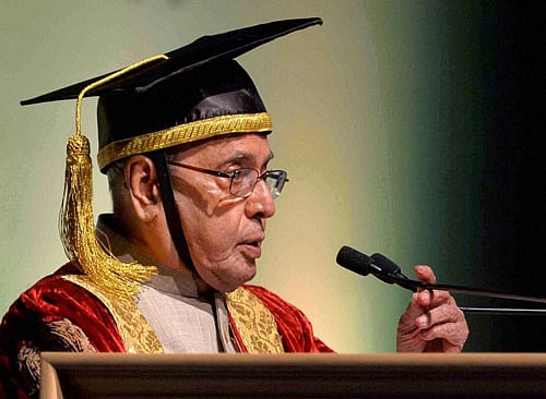 President Pranab Mukherjee speaks at the 24th annual convocation of National Law School of India University, Bangalore in Bengaluru, Karnataka on Sunday. PTI Photo / RB
