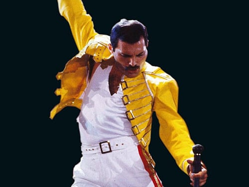 Freddie Mercury (Farrokh Bulsara, 1946-1991) was a British songwriter, and the lead singer for the legendary rock group Queen. Image courtesy Twitter.