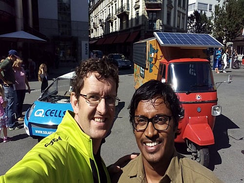 Rabelli, 35, arrived at Dover ferry crossing in the UK yesterday, five days later than expected because he was robbed during a toilet break last week as he approached the ferry crossing from France. Courtsey : Tejas,TheSolarTukTuk / Twitter