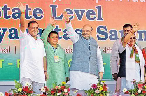 BJP national president Amit Shah during a party rally in Imphal. PHOto/Deepak Oinam