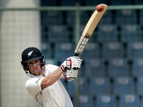 New Zealand's Luke Ronchi plays a shot during the practice match against Mumbai at Ferozshah Kotla in New Delhi on Sunday. PTI Photo