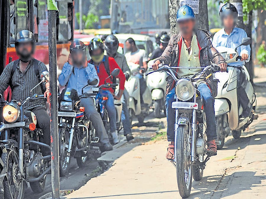 big hazard Two-wheeler riders encroach upon pavements regularly.