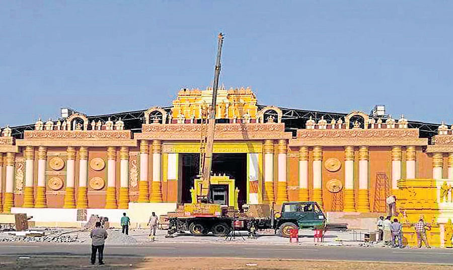The wedding venue at the Palace Grounds, Bengaluru, decked up for the occasion. DH Photo
