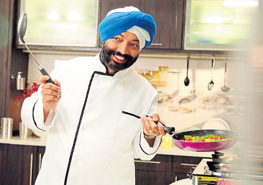 Chef Harpal Singh Sokhi;  (below) Lamb Roganjosh Burger