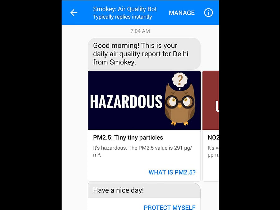 A screenshot of an interactive chatbot