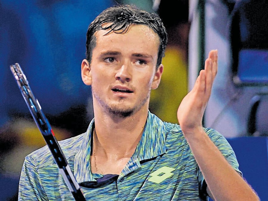 DELIGHTED Russia's Daniil Medvedev celebrates after beating Dudi Sela of Israel in the semifinals on Saturday. PTI